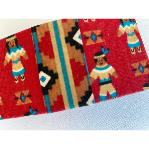 Vintage fabric covered Hair Barrette Clip made in France boho southwestern red - Picture 2 of 4